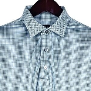 Footjoy FJ Performance Golf Polo‎ Mens L Teal Glen Check Short Sleeve Shirt
